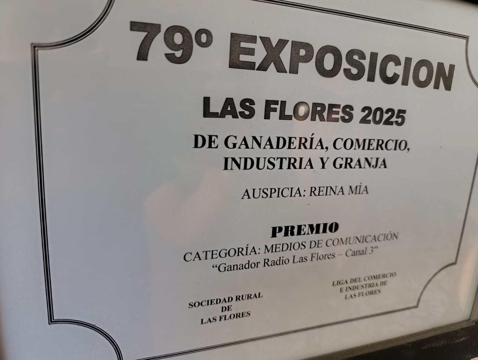 AGRADECIMIENTO POR EL PRIMER PREMIO EN LA 79ª EXPOSICIÓN RURAL DE LAS FLORES
