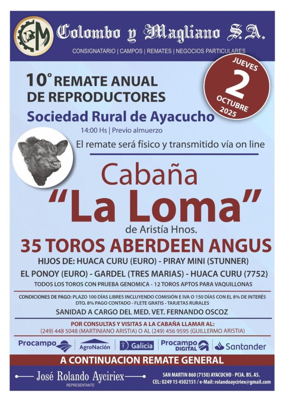 Rolando Ayciriex-Representante de Colombo y Magliano en Ayacucho, Remata Este Jueves 2 De Octubre