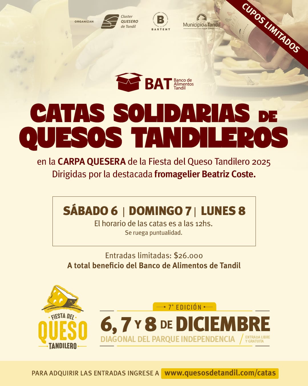 Regresan a la Fiesta del Queso las Catas sensoriales de Quesos Tandileros a beneficio del Banco de Alimentos